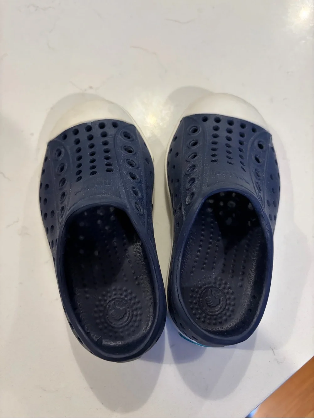Native Shoes Kids Navy Blue Slip-On Water Shoes with White Toe Cap